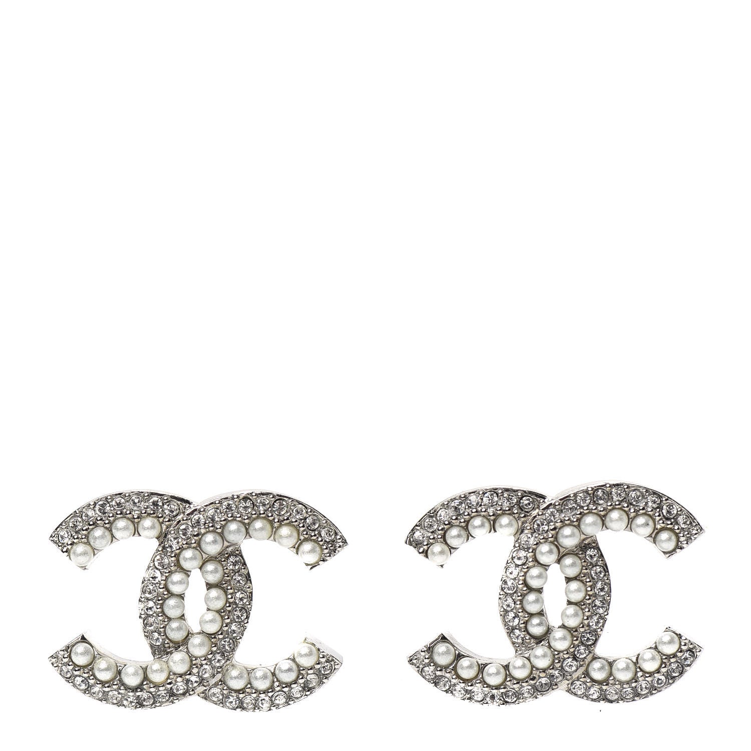 Chanel Pearl Crystal CC Snow Palace Earrings Silver 1 of 4