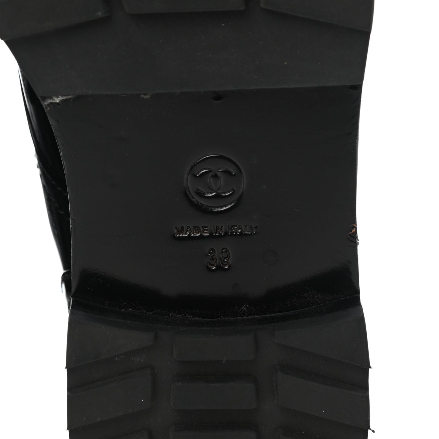 Patent Calfskin Pearl Combat Ankle Boots 39 Black