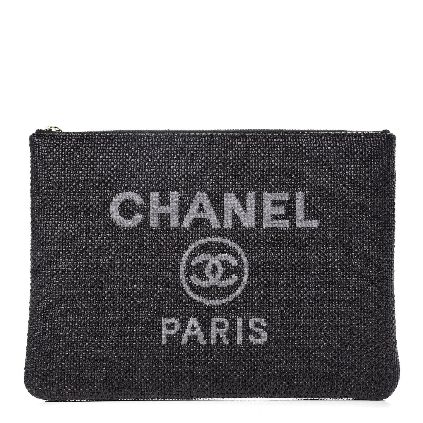 Woven Straw Small Deauville Pouch Black