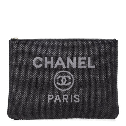 Chanel Woven Straw Small Deauville Pouch Black 1 of 10