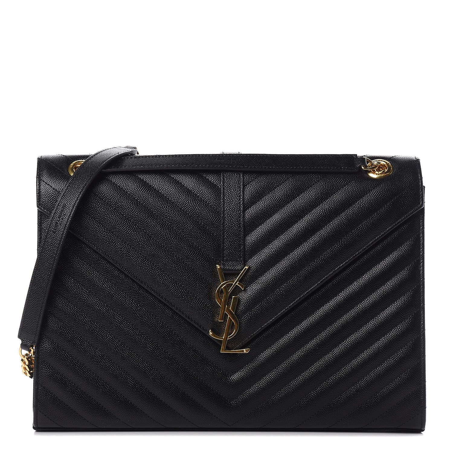 Saint Laurent Grain De Poudre Matelasse Chevron Large Monogram Satchel Black 1 of 11
