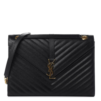 Saint Laurent Grain De Poudre Matelasse Chevron Large Monogram Satchel Black 1 of 11