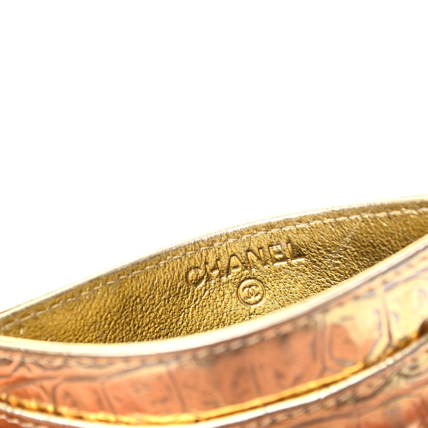 Metallic Calfskin Crocodile Embossed Cocodile Card Holder Gold