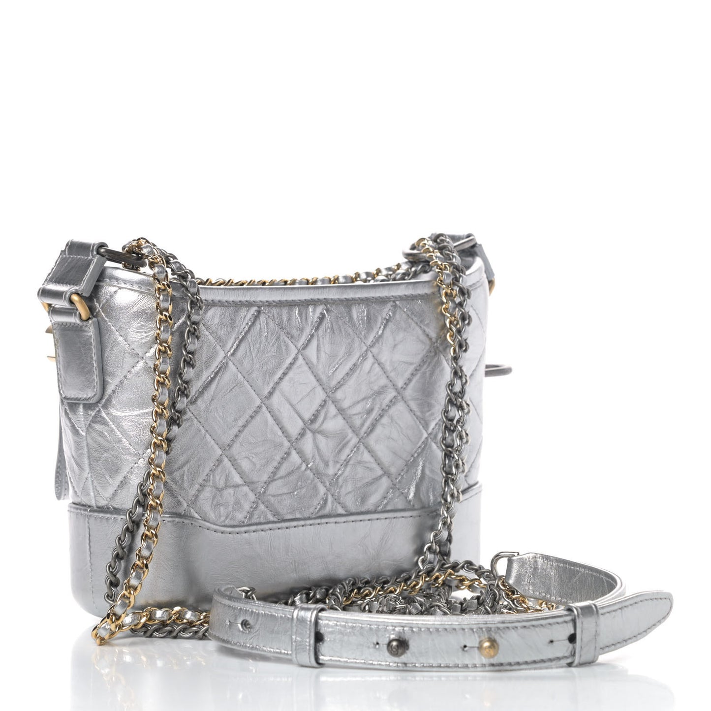 Metallic Aged Calfskin Quilted Small Gabrielle Hobo Silver