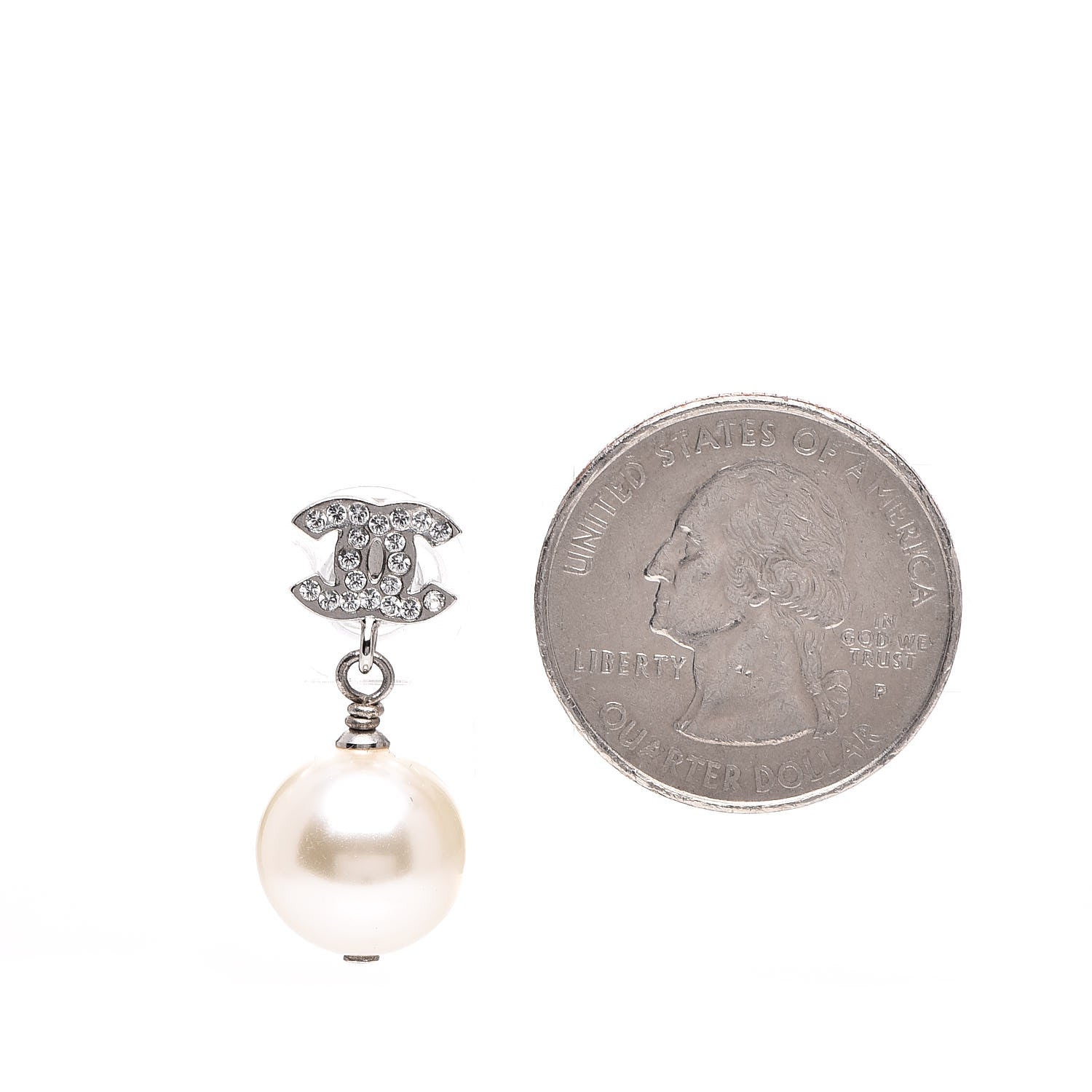 Chanel Crystal Pearl CC Drop Earrings Silver 2 of 6