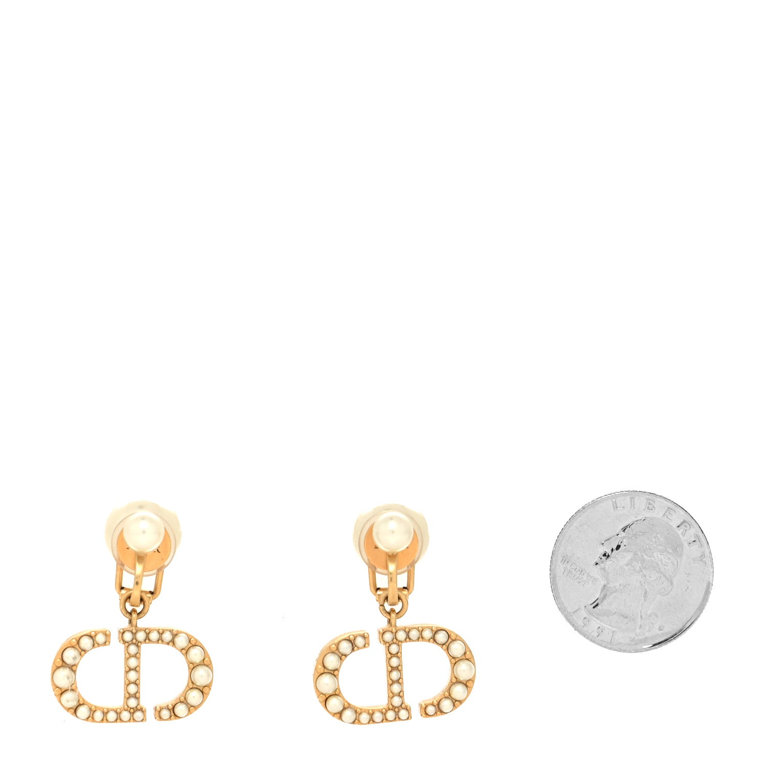 Christian Dior Pearl Crystal Tribal CD Clip On Drop Earrings Gold 2 of 4
