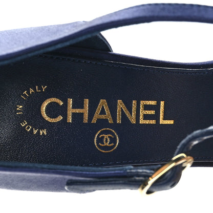 Chanel Satin Pearl Sandals 38 Dark Blue 8 of 9