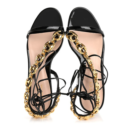 Gucci Vernice Crystal Lambskin Marina Ankle Wrap Sandals 38 Black 2 of 9