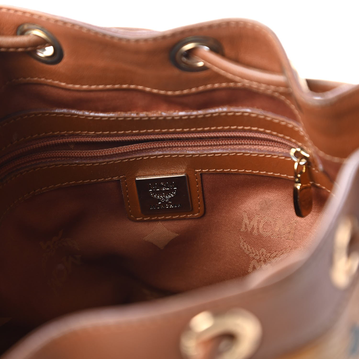 MCM Visetos Essential Drawstring Bucket Bag Cognac 8 of 11