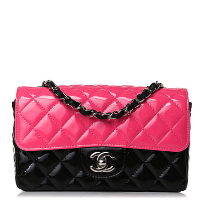 Chanel Patent Calfskin Quilted Bi-Color Mini Rectangular Flap Pink Black 1 of 13