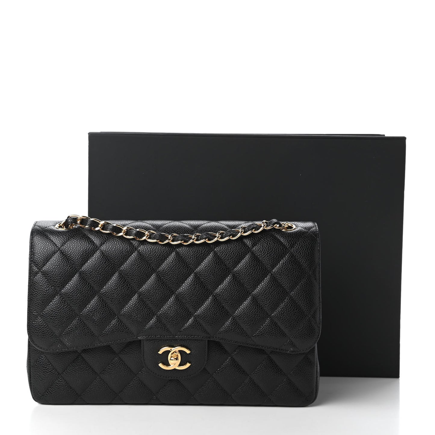 Caviar Quilted Jumbo Double Flap Black