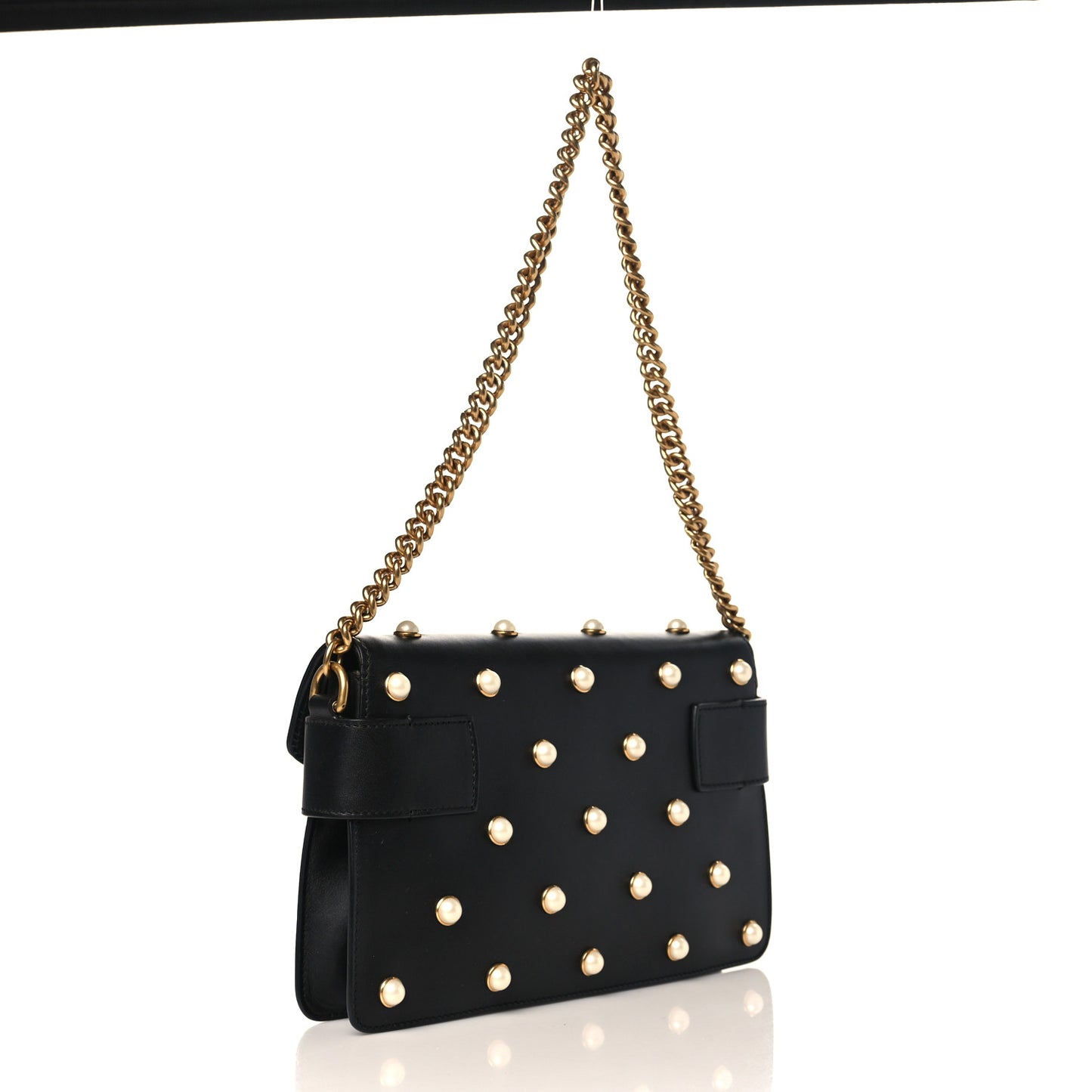 Nappa Pearl Studded Mini Queen Margaret Broadway Shoulder Bag Black
