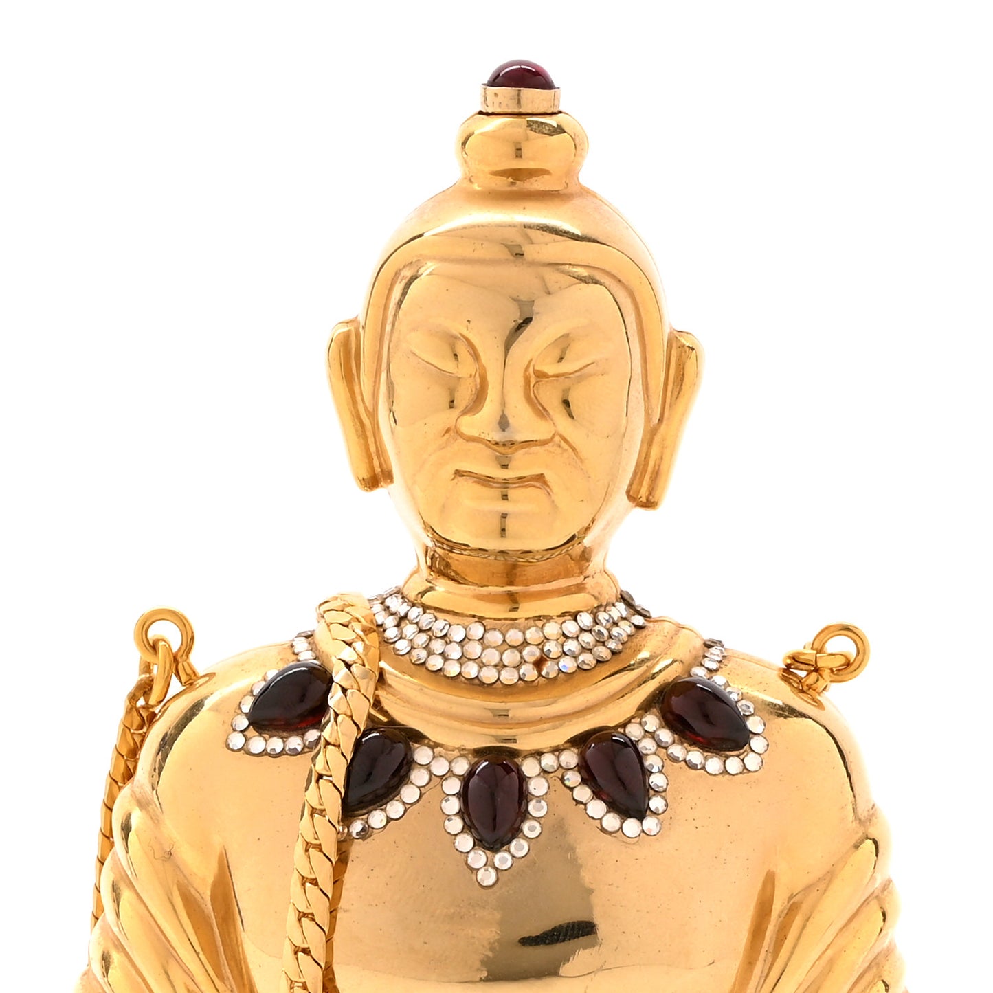 Crystal Ruby Buddha Minaudiere Clutch Gold