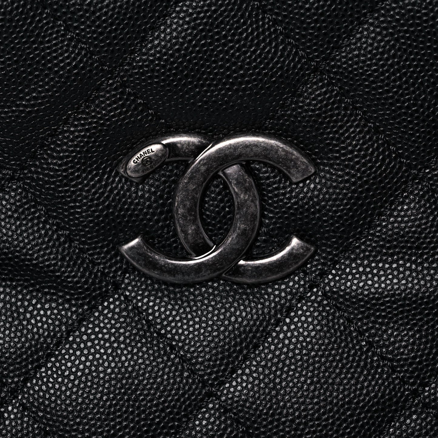 Caviar Quilted Large Coco Handle Shopping Tote Black