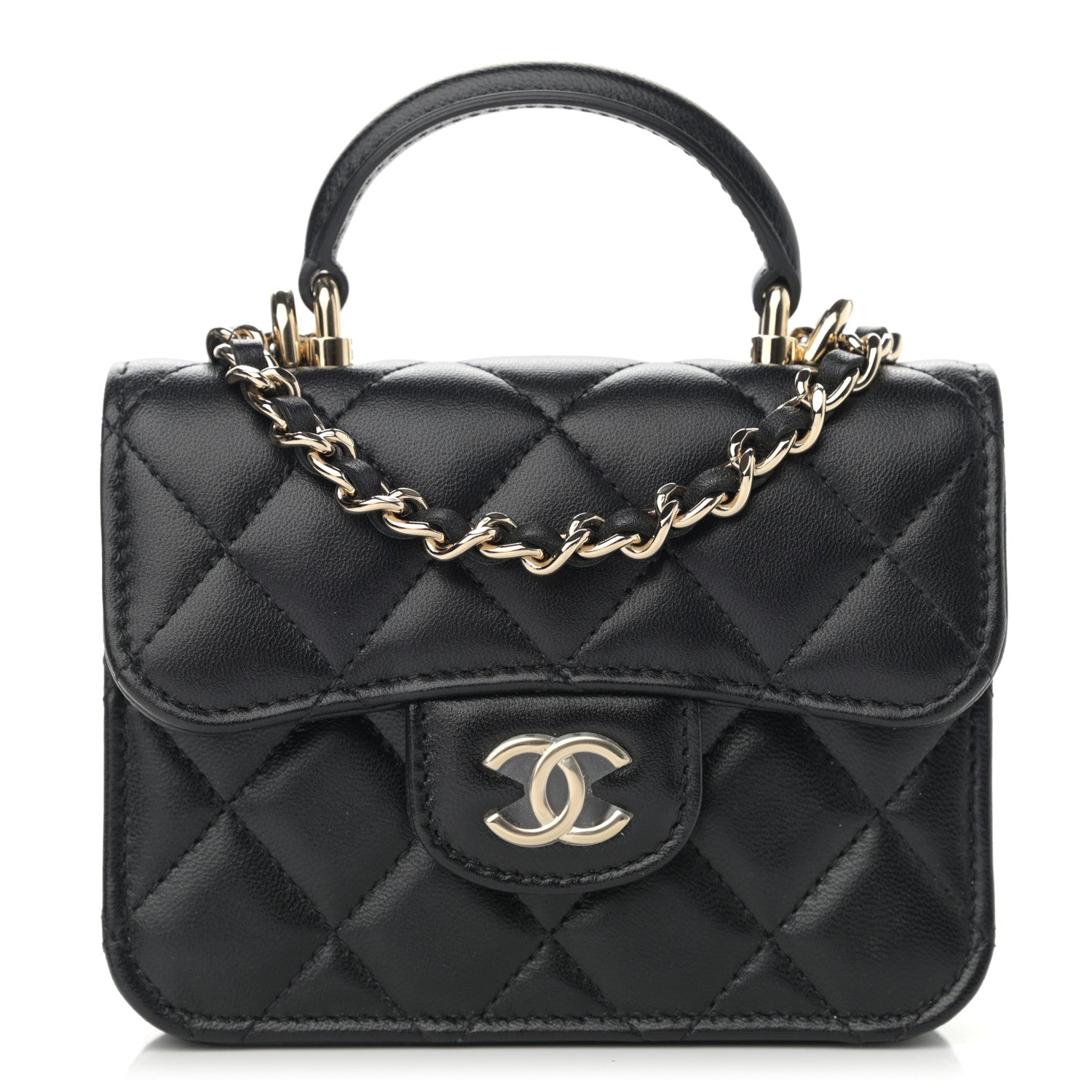 Chanel Lambskin Quilted Top Handle Flap Coin Purse With Chain Black 1 of 12
