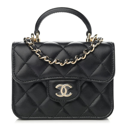 Chanel Lambskin Quilted Top Handle Flap Coin Purse With Chain Black 1 of 12