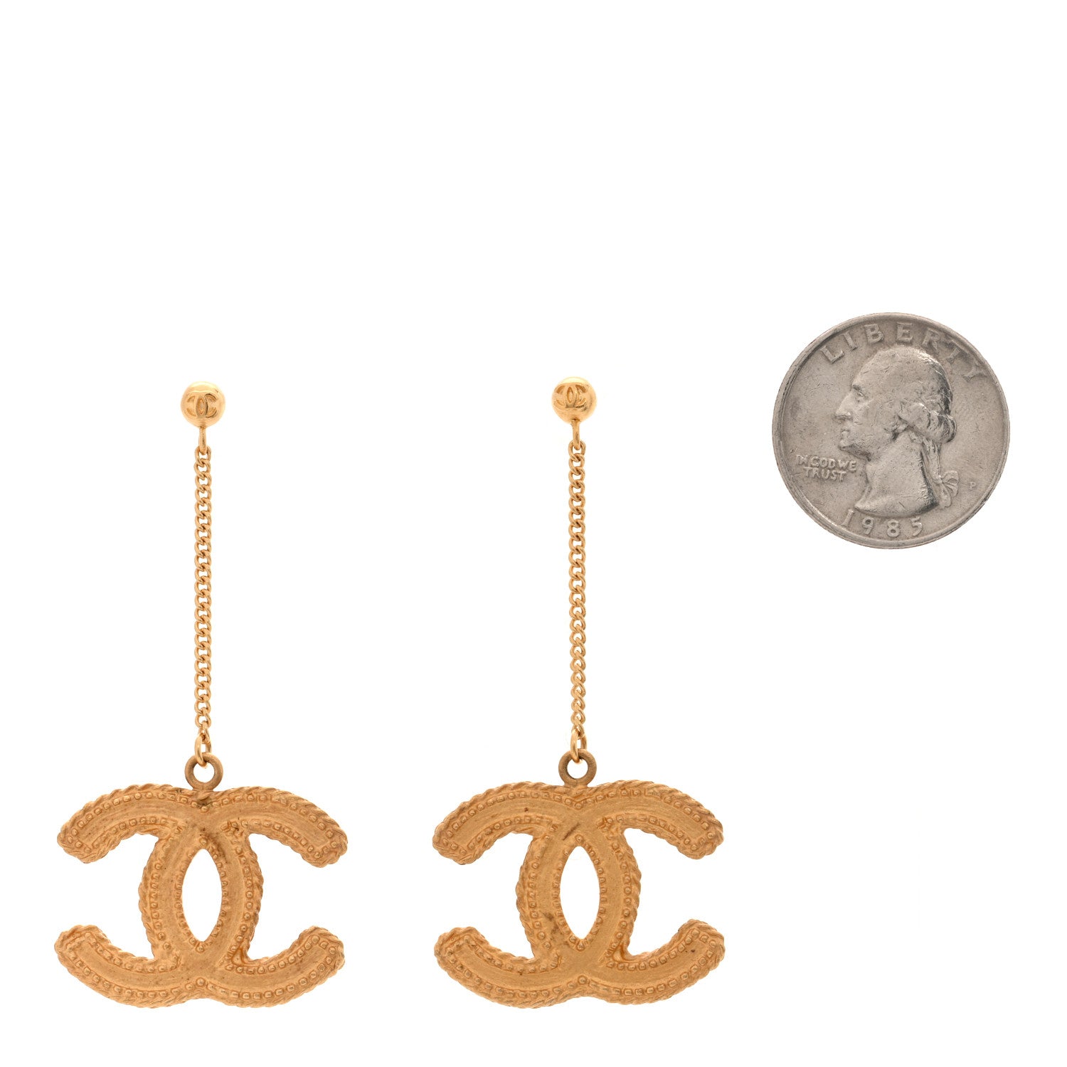 Chanel CC Drop Earrings Matte Gold 2 of 4