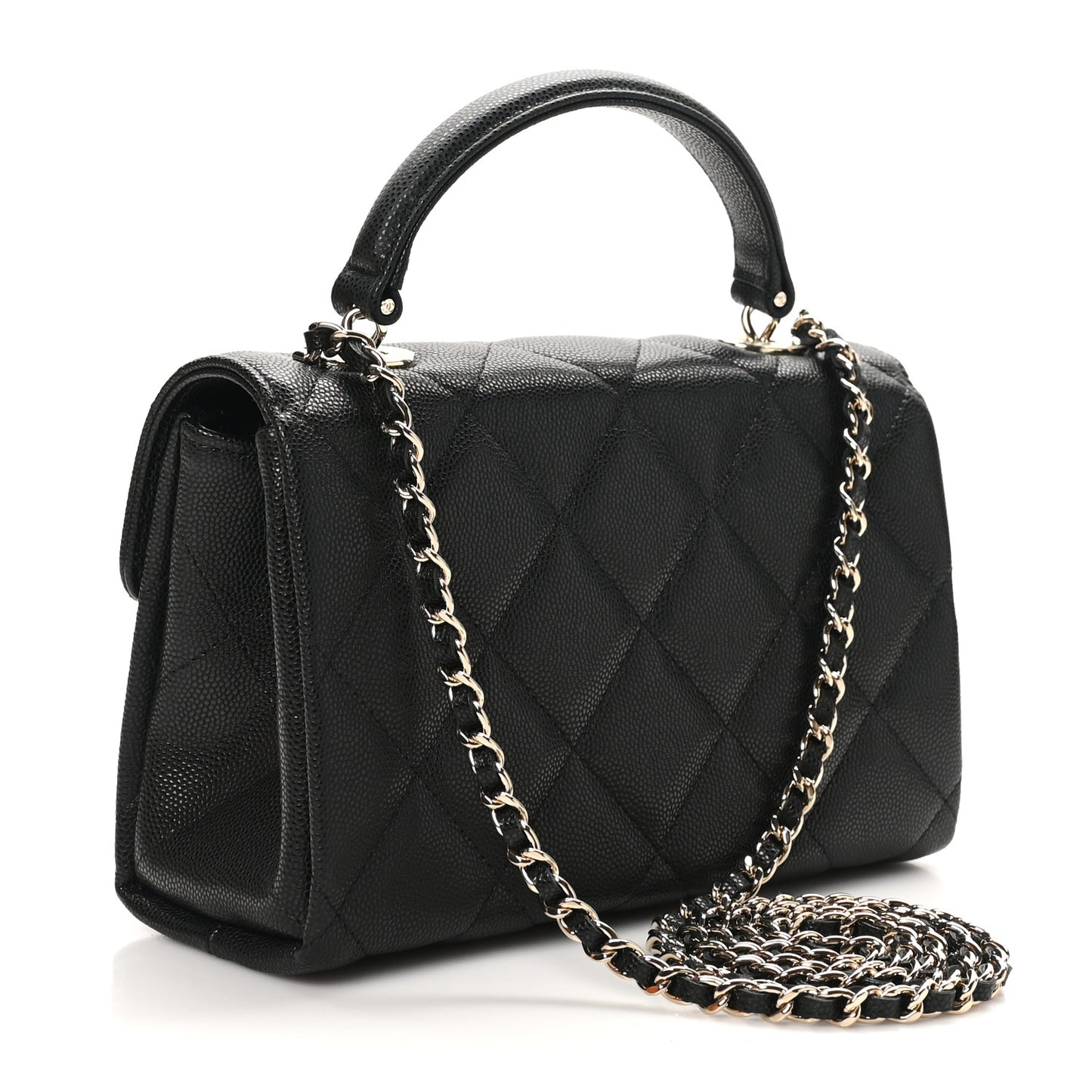 Caviar Quilted Retro Mini Twist Top Handle Clutch Flap Black