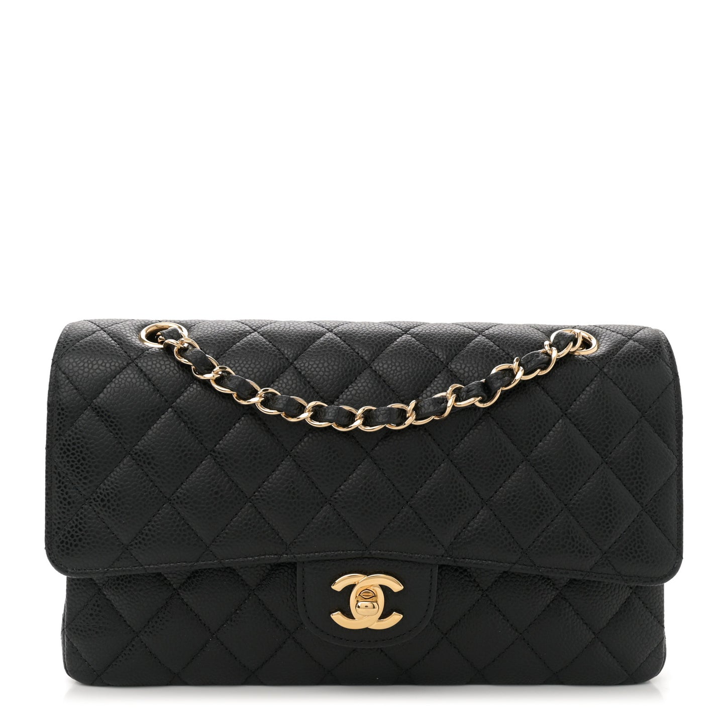 Caviar Quilted Medium Double Flap Black