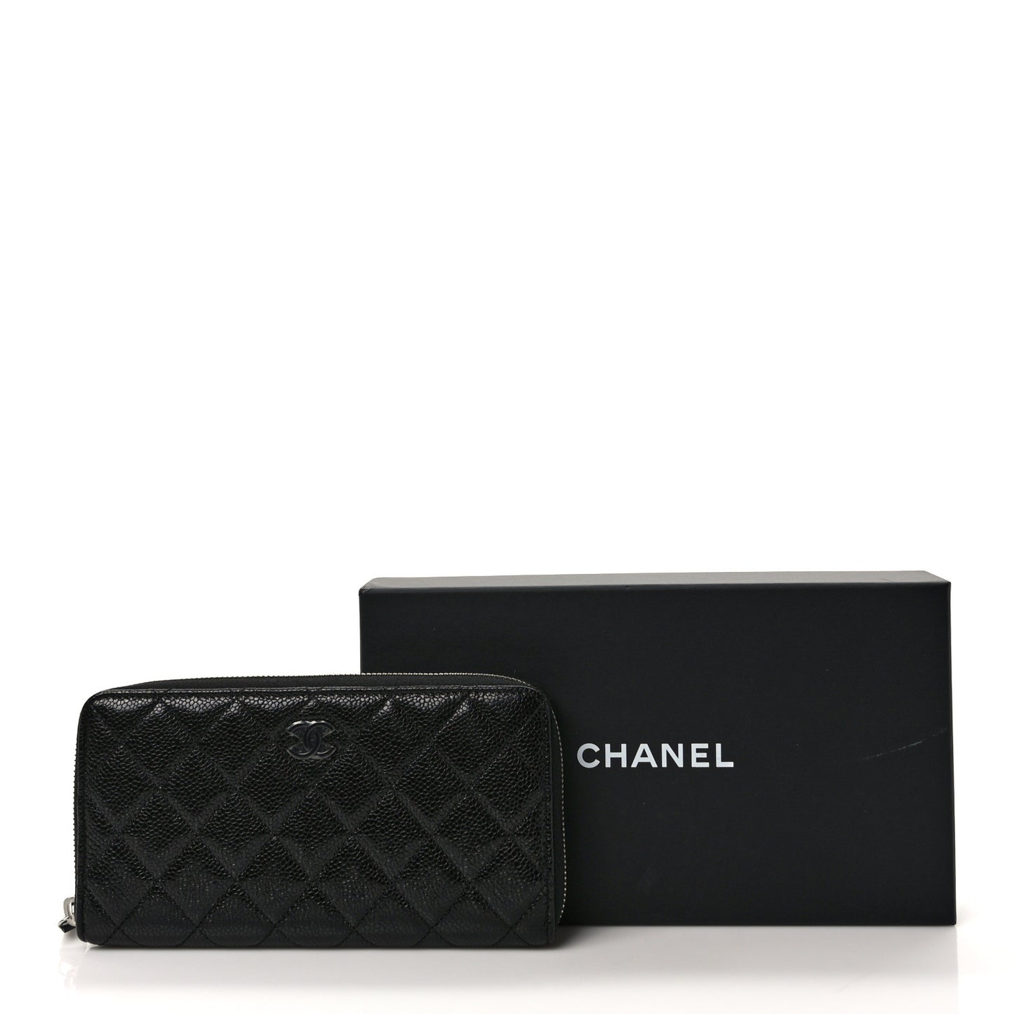 Caviar Quilted Incognito Large Gusset Zip Around Wallet Black