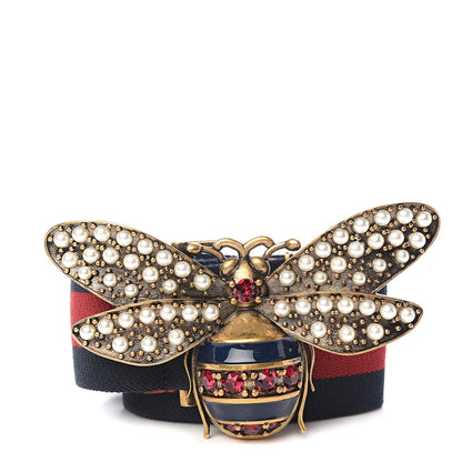 Gucci Web Queen Margaret Bee Belt 75 30 Red Navy 1 of 5
