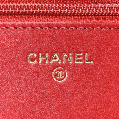 Chanel Caviar Camellia Embossed Wallet On Chain WOC Red 6 of 11