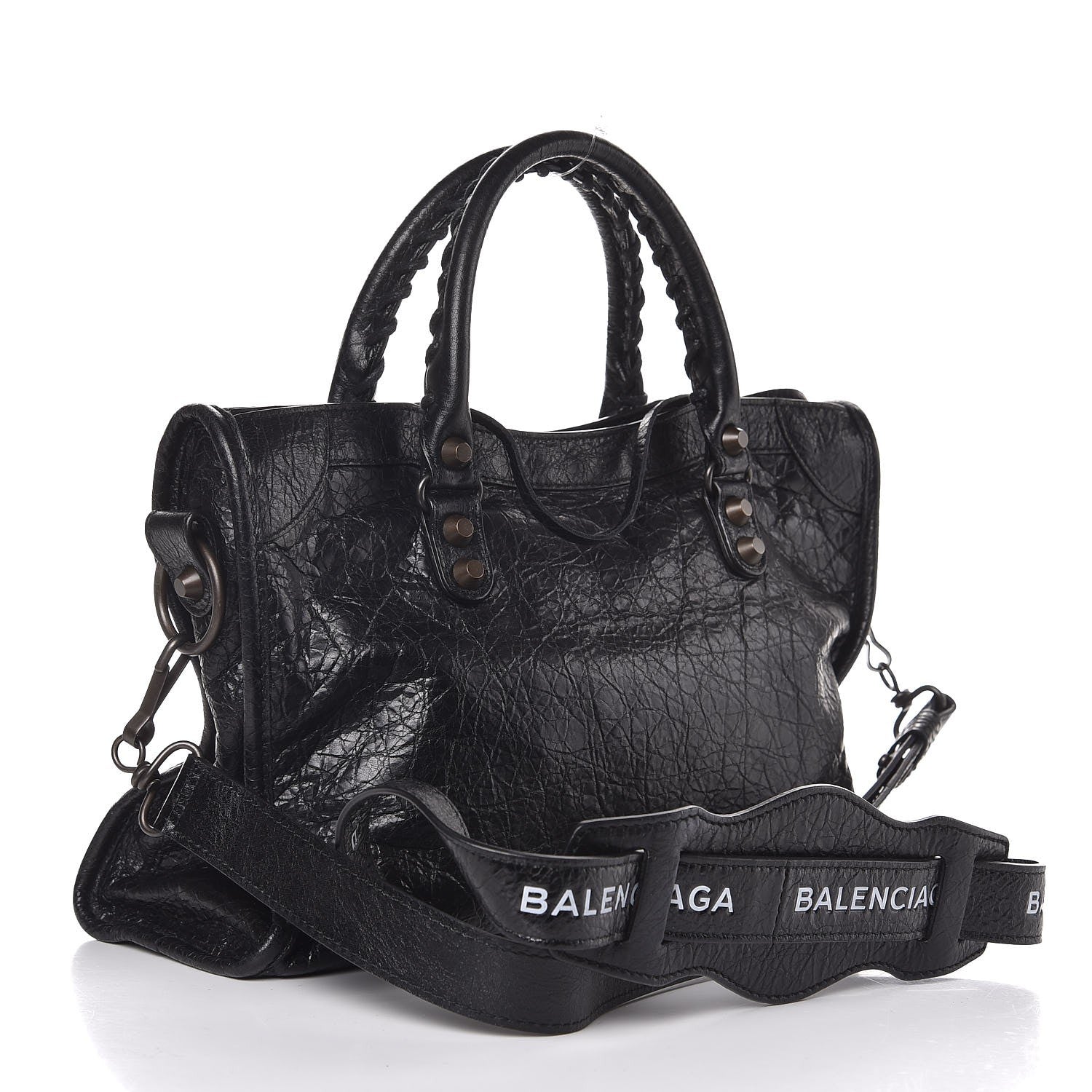 Balenciaga Agneau Classic Hardware S City Logo Strap Black White 4 of 8