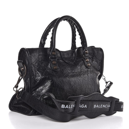 Balenciaga Agneau Classic Hardware S City Logo Strap Black White 4 of 8