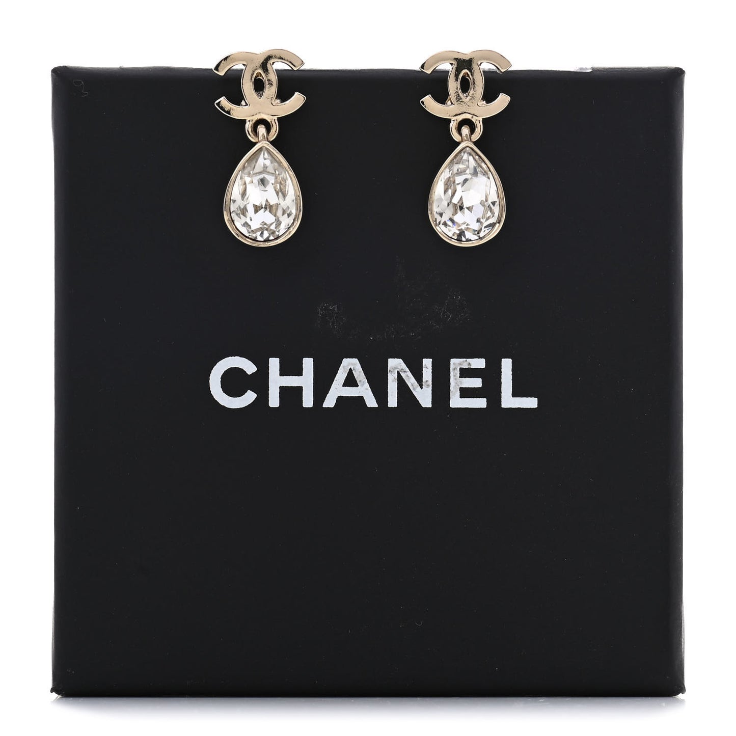 Crystal CC Tear Drop Earrings Gold