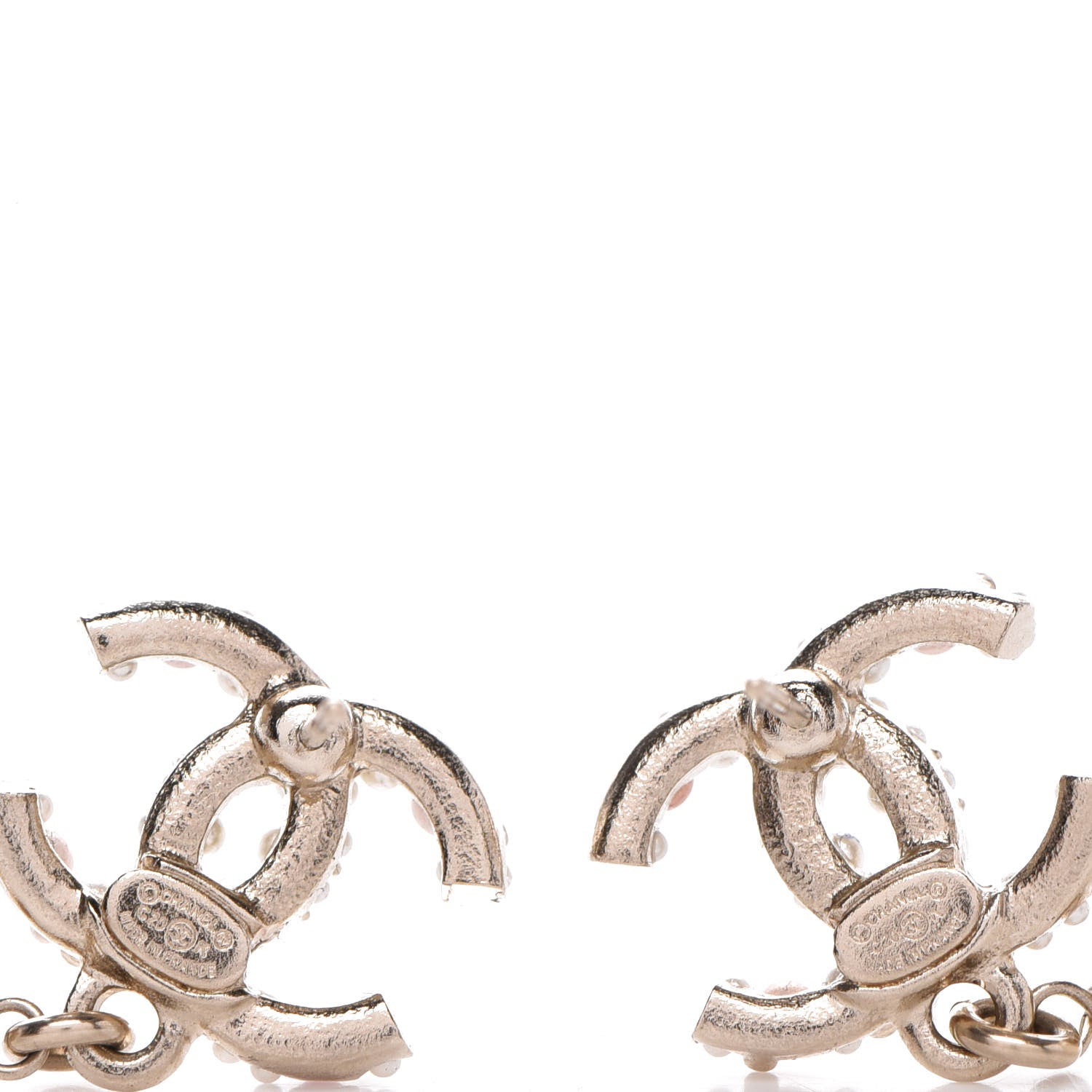 Chanel Pearl Crystal CC Charm Drop Earrings Light Gold Pink 4 of 5