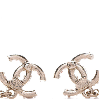 Chanel Pearl Crystal CC Charm Drop Earrings Light Gold Pink 4 of 5