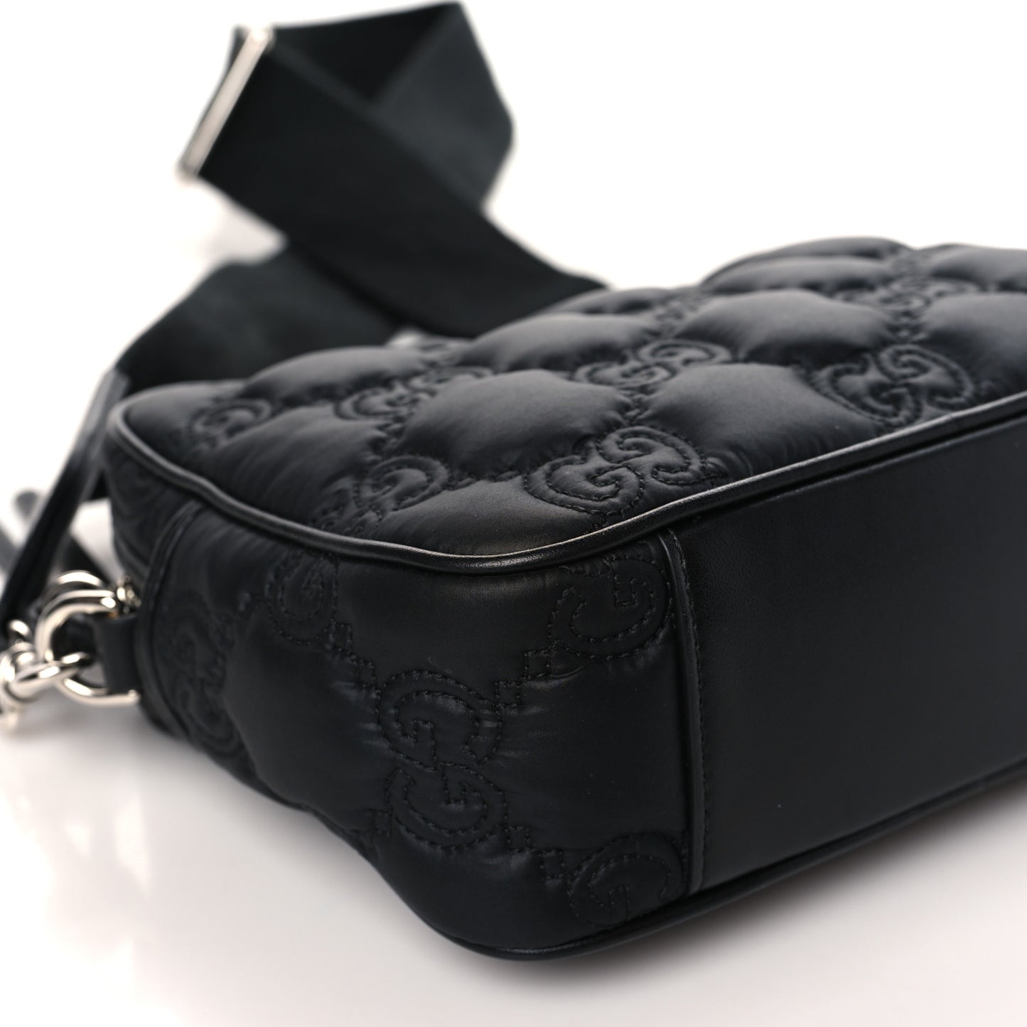Nylon Calfskin Enamel GG Matelasse Shoulder Bag Black