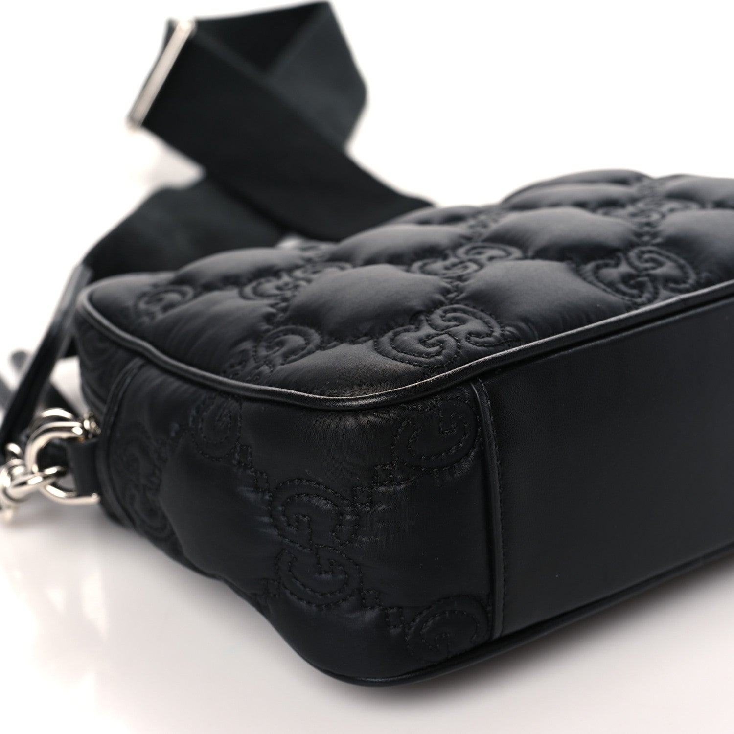 Gucci Nylon Calfskin Enamel GG Matelasse Shoulder Bag Black 8 of 9