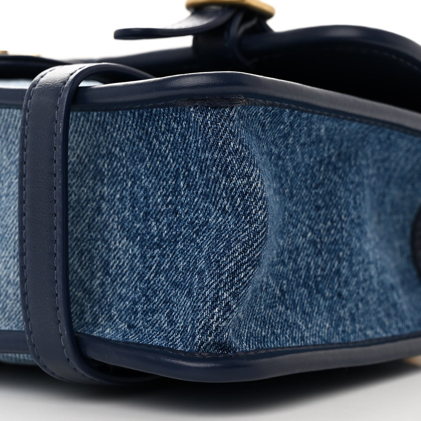 Washed Denim Quilted Messenger Flap Blue