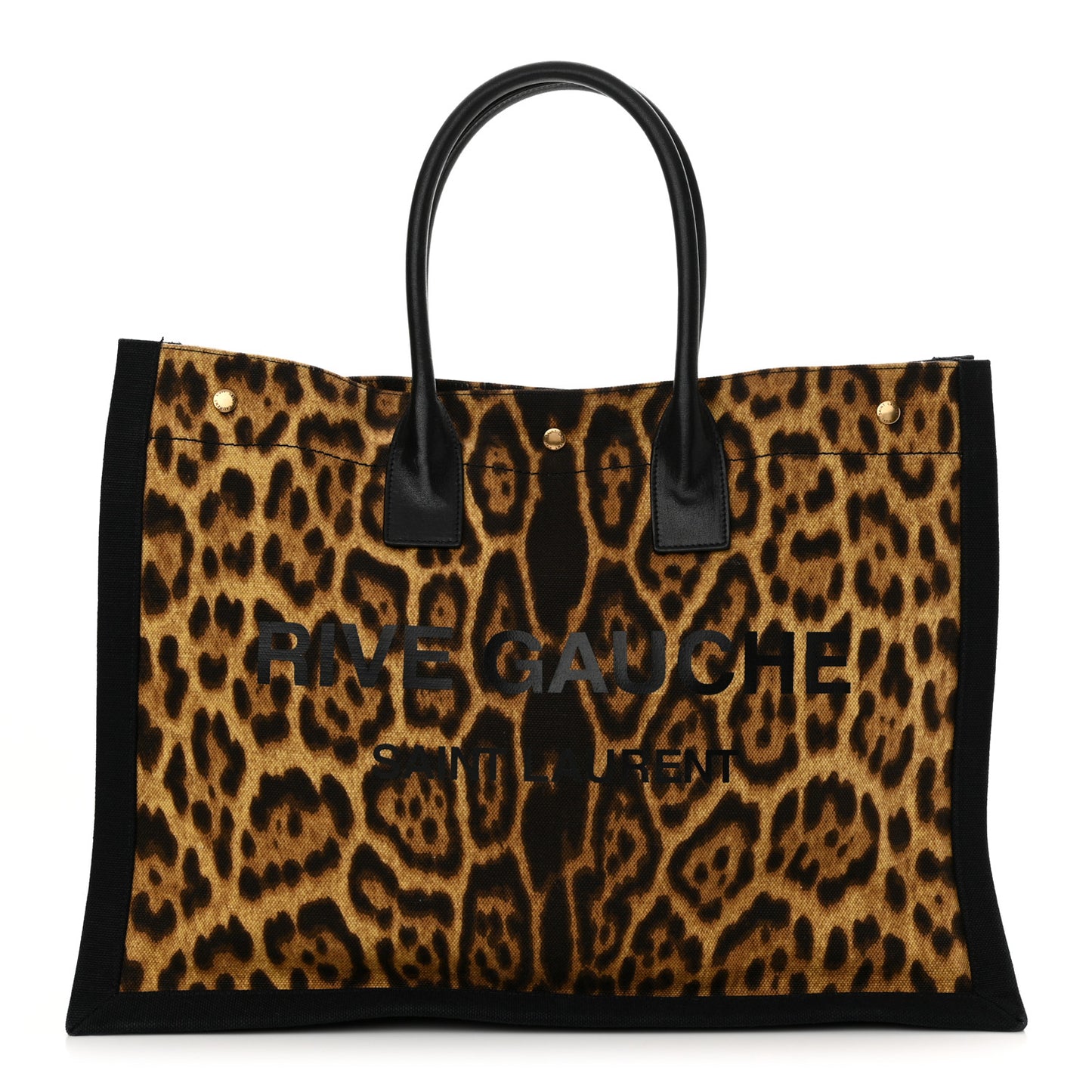 Canvas Calfskin Leopard Print Rive Gauche Noe Tote Natural Black