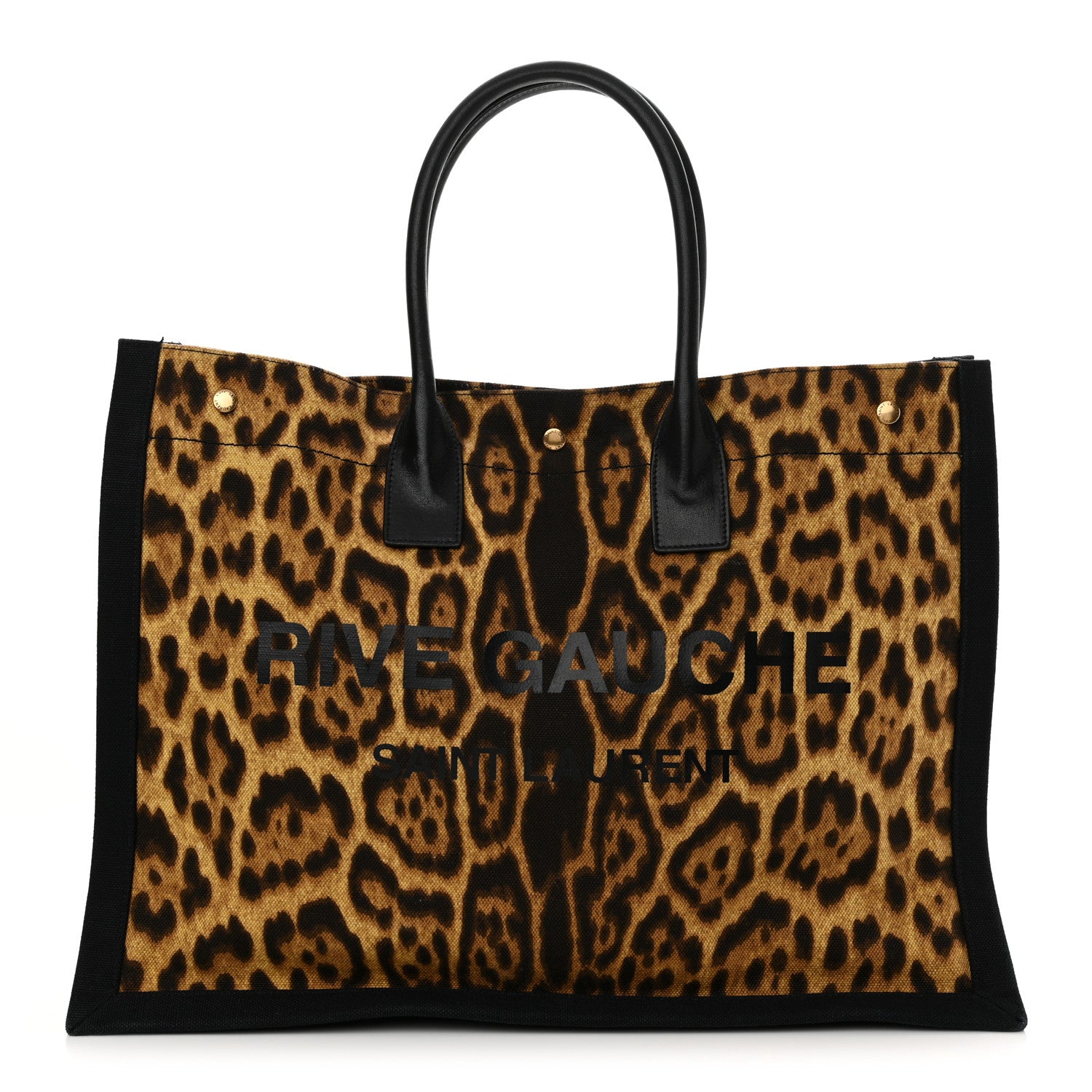 Saint Laurent Canvas Calfskin Leopard Print Rive Gauche Noe Tote Natural Black 1 of 13