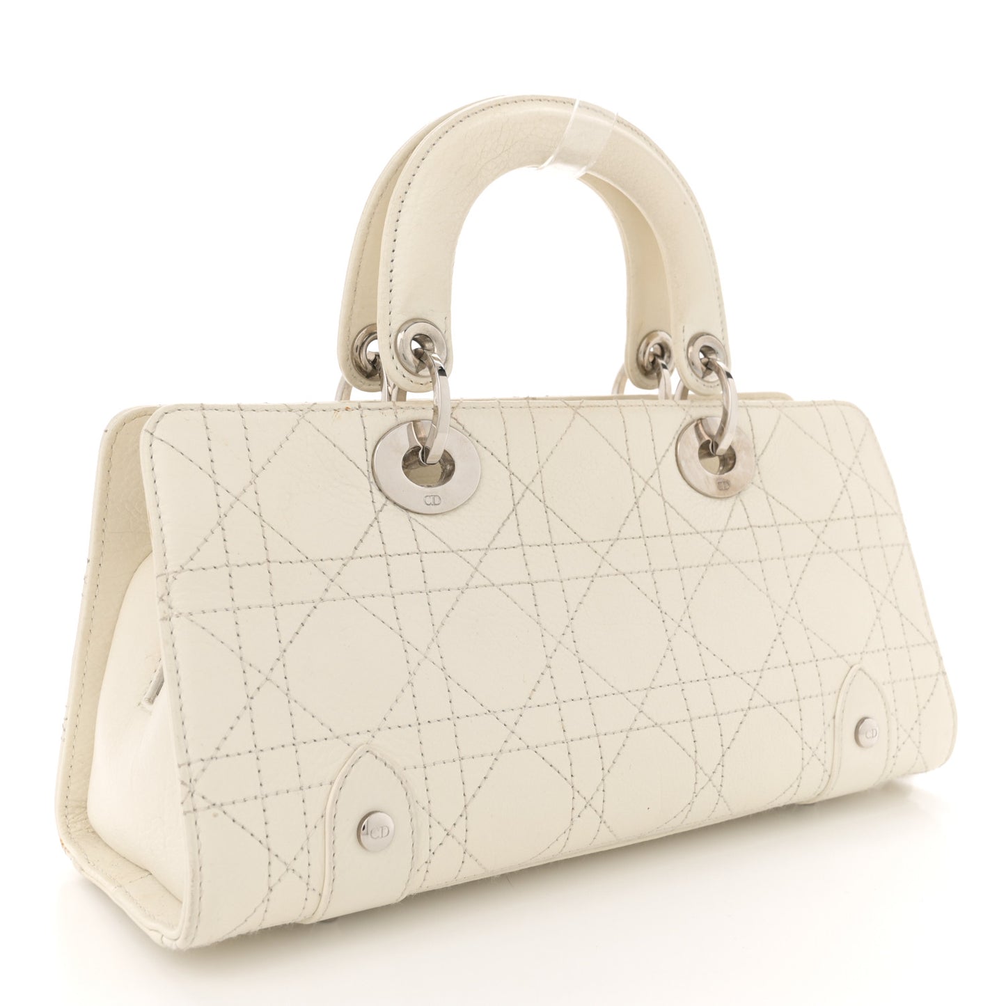 Calfskin Cannage Stitched Small East West Lady Dior White