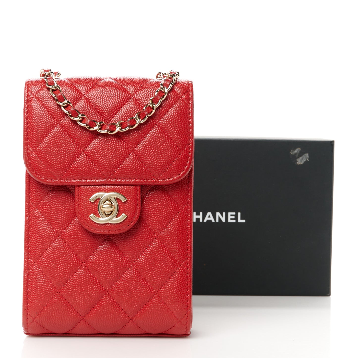 Caviar Quilted Classic Phone Holder Red