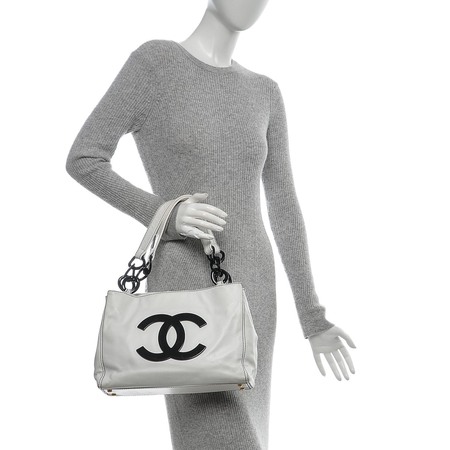 Chanel Caviar Bekko Chain Tote White 2 of 9
