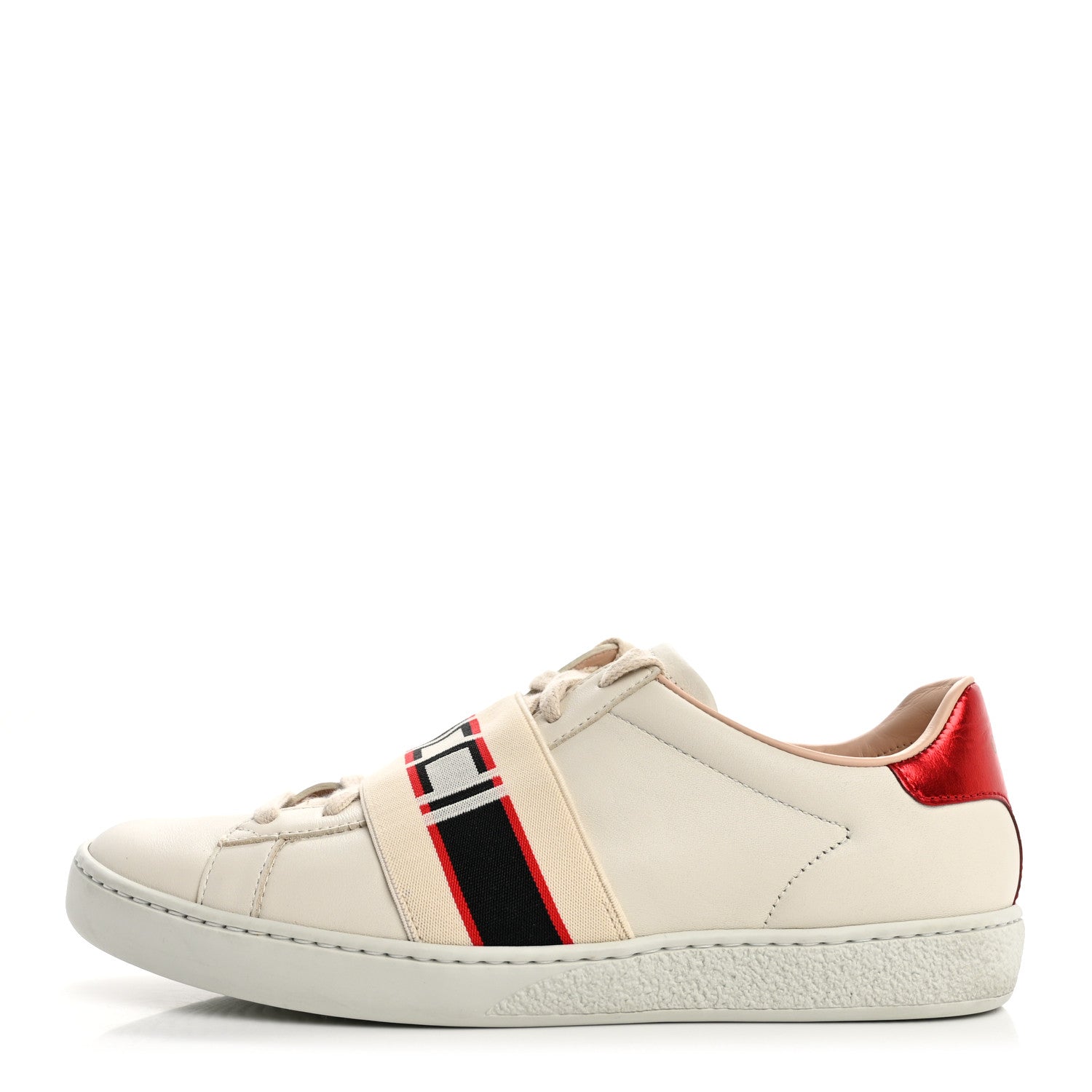 Gucci Calfskin Stripe Womens New Ace Sneakers 35.5 New Mystic White Ecru Red Flame 1 of 10