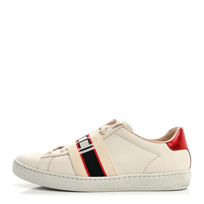 Gucci Calfskin Stripe Womens New Ace Sneakers 35.5 New Mystic White Ecru Red Flame 1 of 10