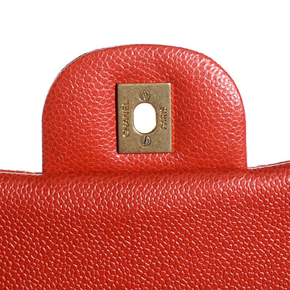 Chanel Pearly Caviar Quilted Jumbo Double Flap Orange 6 of 9
