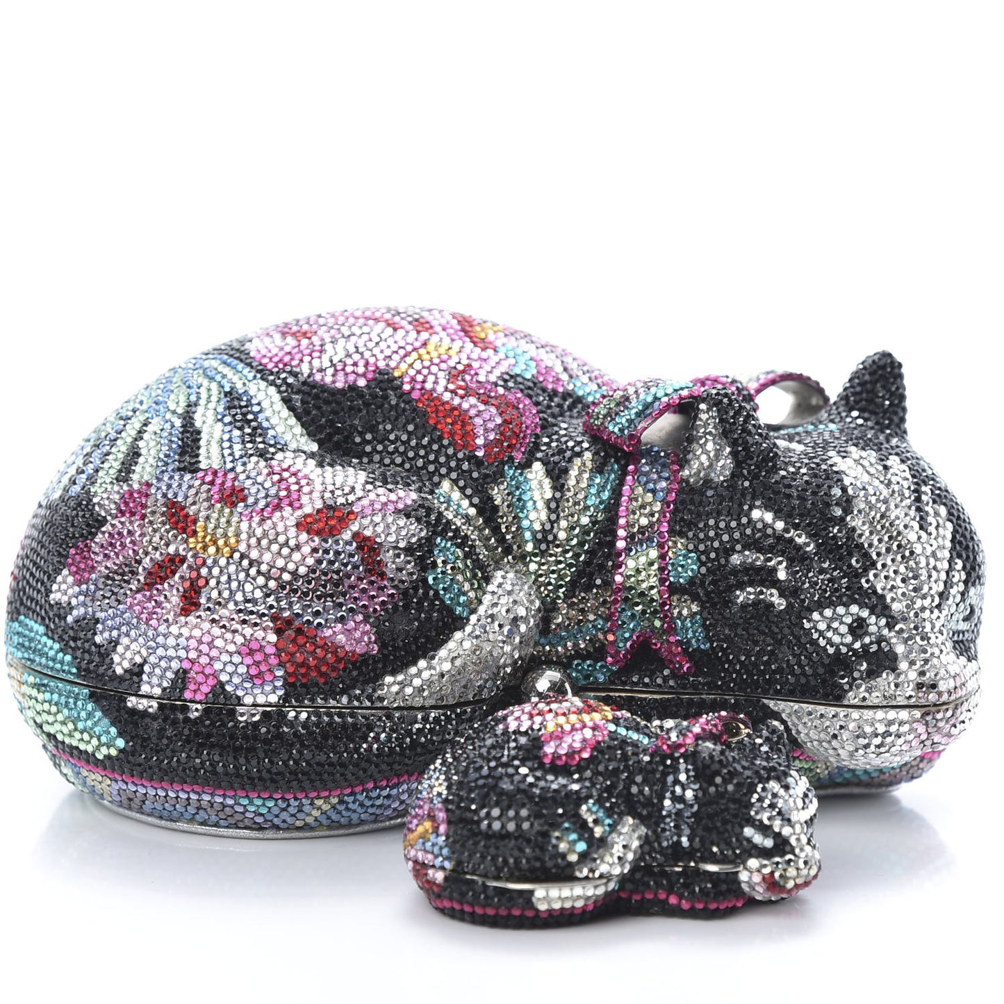 Swarovski Crystal Sleeping Cat Minaudiere Clutch Black Multicolor