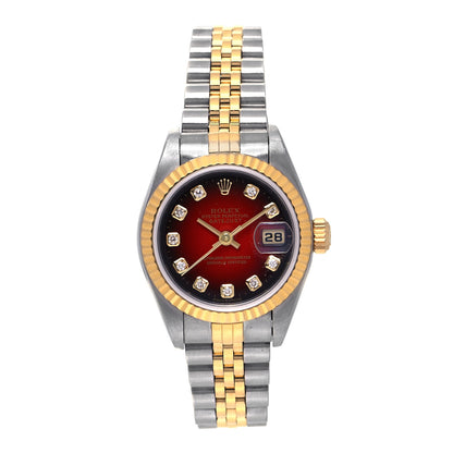 Rolex Stainless Steel 18K Yellow Gold Diamond 26mm Oyster Perpetual Datejust Watch Red Gradient 79173 1 of 10