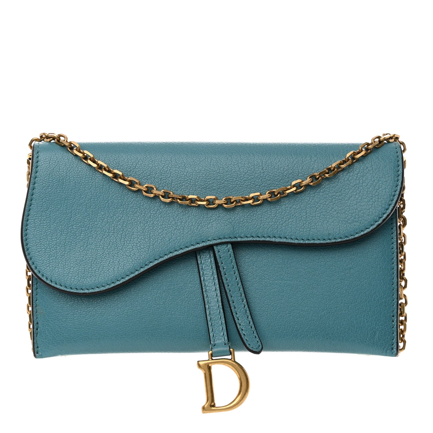Christian Dior Goatskin Saddle Long Wallet With Chain Blue 3 of 16