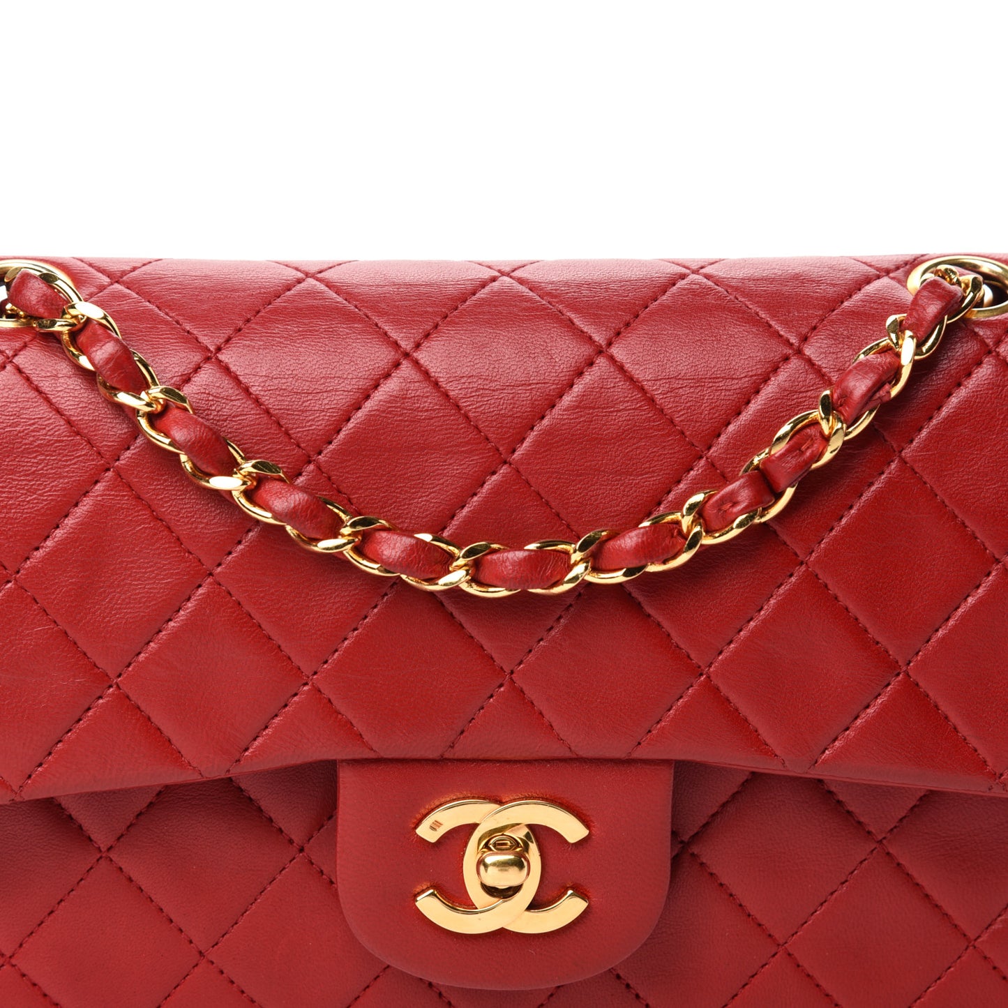 Lambskin Quilted Medium Double Flap Red