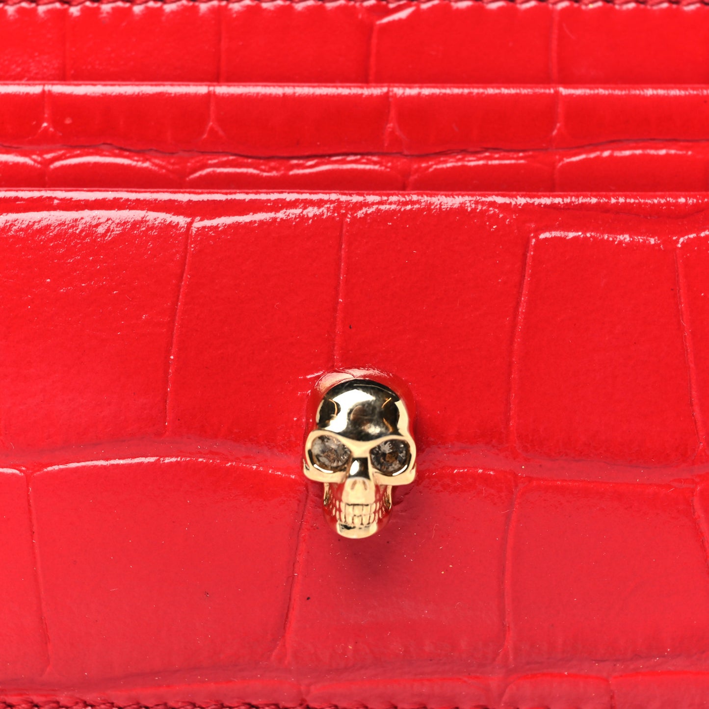 Calfskin Crocodile Embossed Skull Card Holder Scarlet Red