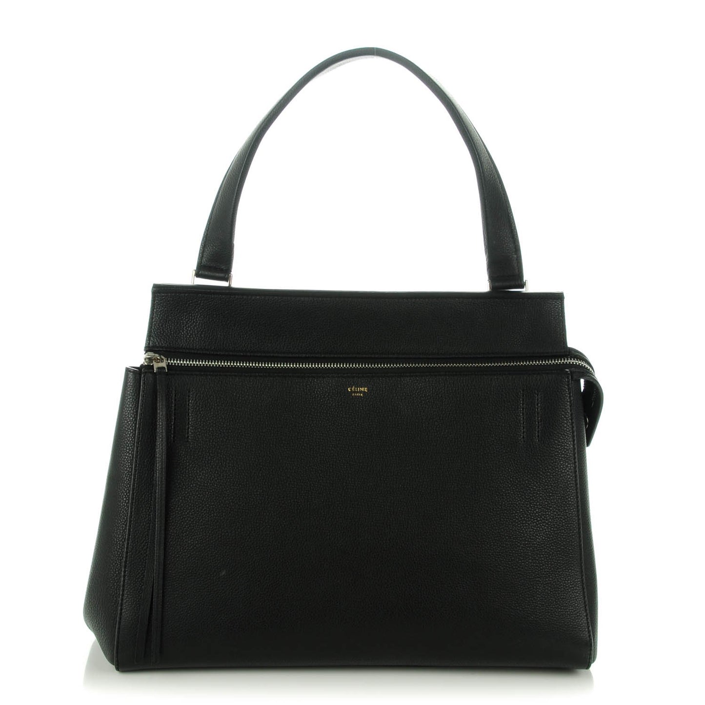 Drummed Calfskin Medium Edge Shoulder Bag Black