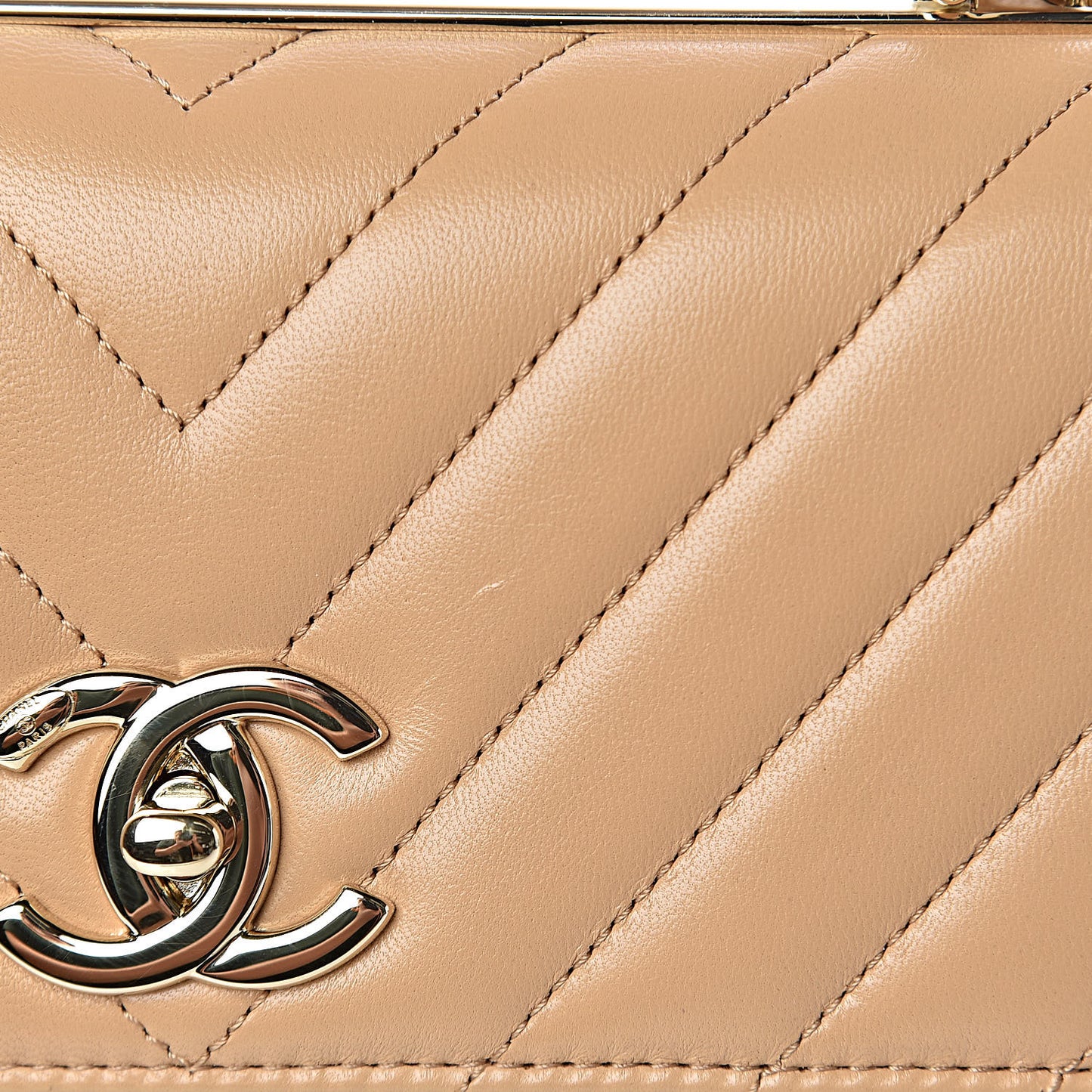 Lambskin Chevron Quilted Small Trendy CC Dual Handle Flap Bag Beige