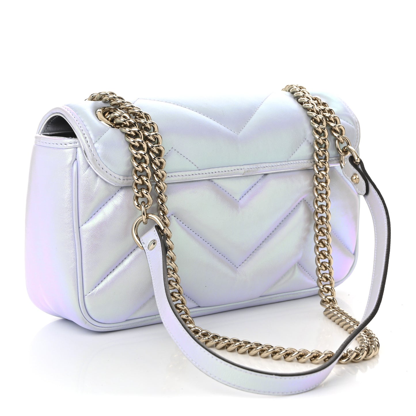 Iridescent Nappa Chevron Matelasse Small GG Marmont Shoulder Bag Iridescent Snow Light Blue